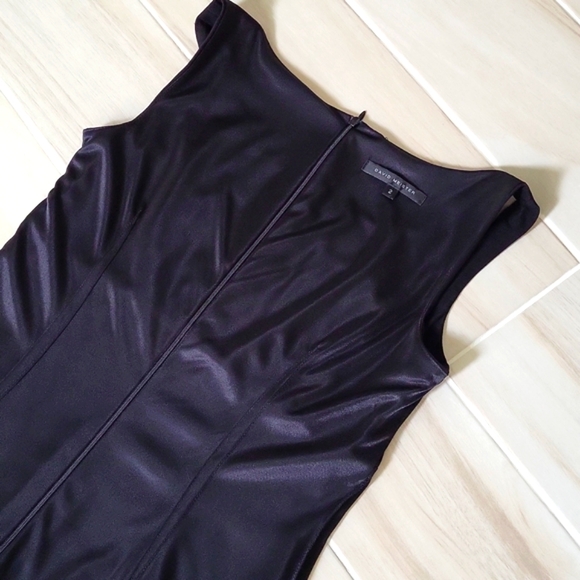 David Meister Black Empire fitted Dress w/ faux leather detail - Picture 10 of 16